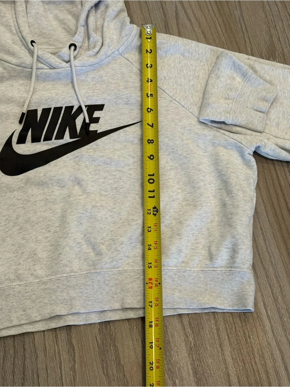 Nike Women's Light Gray Cropped Hoodie with Black Logo Medium